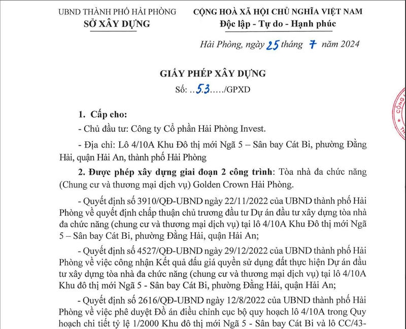 Giấy Phép Xây Dựng giai đoạn 2 Chung Cư Cao Cấp Golden Crown_nhaphohaiphong